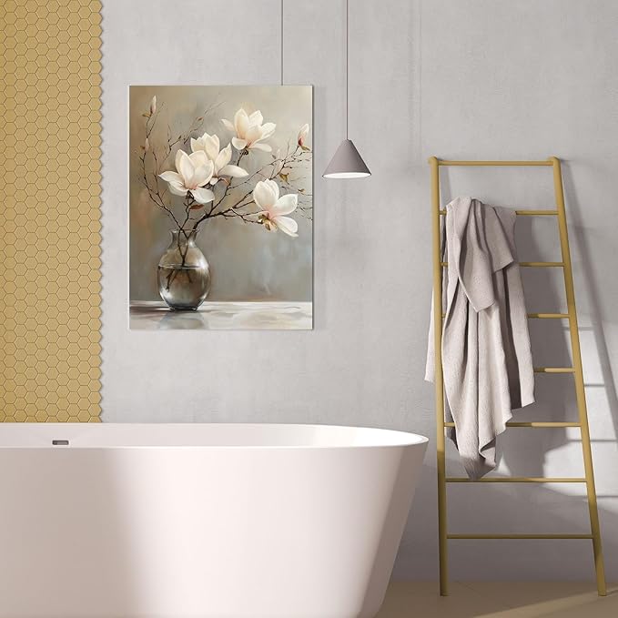 daktenn Floral Canvas Wall Art Bathroom Wall Art Pictures Wall Decor Home Decor Wall Decor for Bedroom Livingroom 18x24 Inches