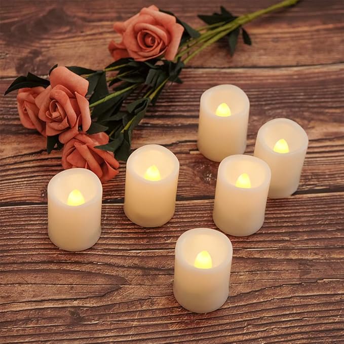 Flameless Flickering LED Votive Candles Remote and Timer, Battery Operated Tealights Battery Included, Amber Yellow Light 1.5 x 2 inch Set of 12 for Christmas Decoration
