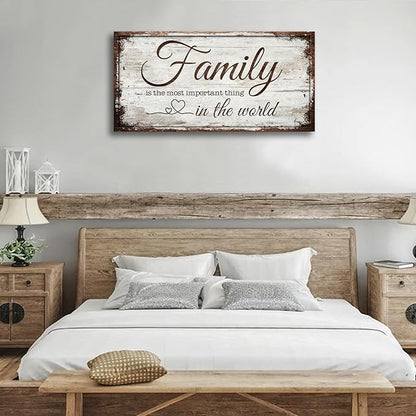 Family is Important Quotes Canvas Wall Art for Living Room|Wall Art|Family Prints Signs Framed|Wall Decor|Retro Picture Painting Artwork for Bedroom,Dining Room,Farmhouse,Home Wall Decoration,Ready to Hang 20"x40"