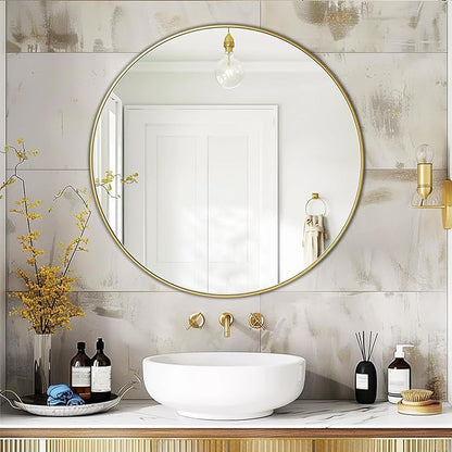 Gold Round Mirror 16 inch, Gold Circle Mirror, Round Bathroom Mirror, Wall Mirrors for Living Room, Bathroom, Hallway.