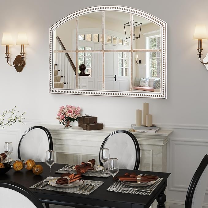 HOITUZYUS Farmhouse Windowpane Wall Mirror 28x42 Inch, Large Rustic Distressed Wooden Mirror Decorative for Living Room, Bedroom, Entryway, Hallway