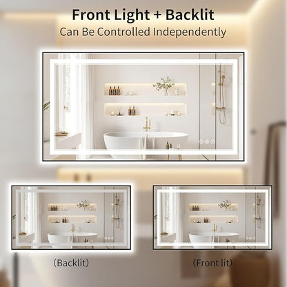 30"x50" LED Bathroom Mirror with Lights, Front & Backlit, Anti-Fog, Dimmable, 3 Color Temperature, CRI 90+, LED Mirror for Bathroom with Premium Full Aluminum Frame, Touch Control with Memory