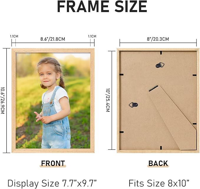 ATOBART 8x10 OAK Natural Wood Photo Frame,6 Pack Picture Frames Real Glass front Wall Hanging Gallery for Wall and Tabletop Display,set of 6