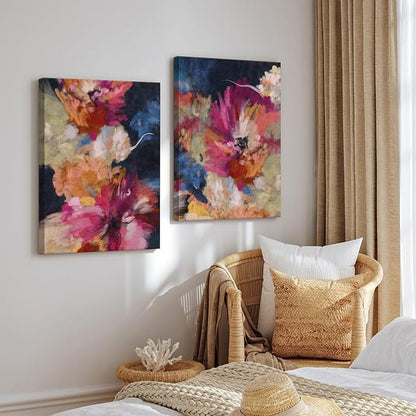 Colorful Abstract Wall Art Decor Modern Flower Canvas Wall Art Abstract Flower Pictures Painting Modern Colorful Artwork Posters Abstract Prints for Living Room Bedroom 16x24 Ready to Hang Set of 2
