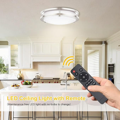 Kalium LED Ceiling Light with Remote 14 Inch Flush Mount Ceiling Light Fixture, 24W 3000K-6000K Adjustable Color Temperature, Dimmable Lighting Fixtures for Kitchen Bedroom Hardwired Installation