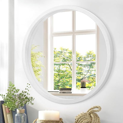 JJUUYOU Round White Wall Mirror Small Circular Mirror for Bathroom Vanity Mirror Wall Circle for Wall Wood Frame Make up Mirror for Entryway Living Room, Bedroom, Dorm Decorative