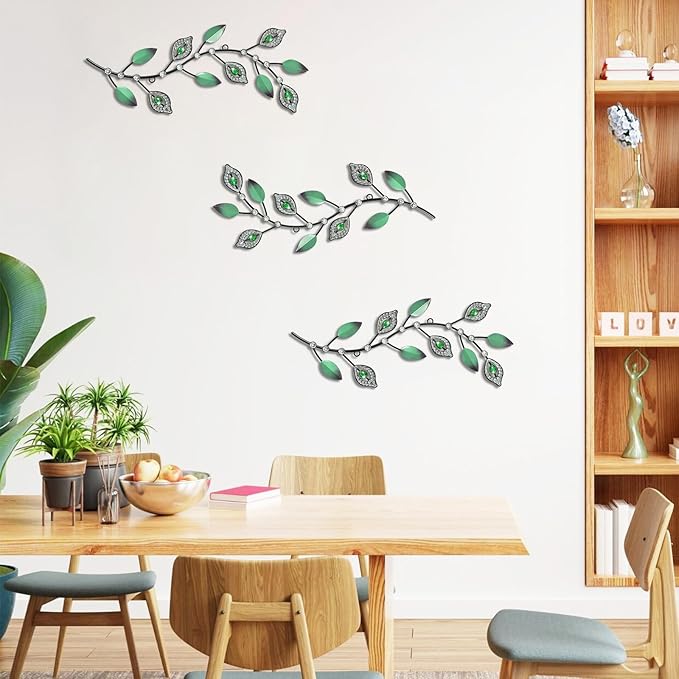 Cityelf 3 Set Crystal Leaf Wall Art Sculpture Iron Tree Leaves Branch Hanging Wall Décor Jeweled Bling Home Deor Acrylic Diamond Accent …