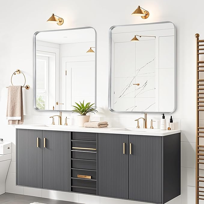 Fabuday Silver Bathroom Mirror - 30x36 Inch Over Sink Wall Mirrors for Bathroom, Rectangle Vanity Mirror for Bedroom, Living Room, Entryway, Horizontal or Vertical Hanging