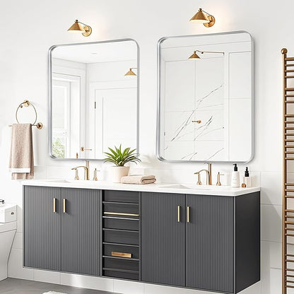 Fabuday Silver Bathroom Mirror - 30x36 Inch Over Sink Wall Mirrors for Bathroom, Rectangle Vanity Mirror for Bedroom, Living Room, Entryway, Horizontal or Vertical Hanging