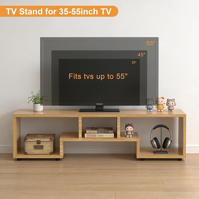 Lightdot TV Stand for TVs up to 55'', Modern Entertainment Center with Open Storage Large Capacity for Collection, Media TV Table Console for Living Room/Bedroom/Sofa Cabinet, Easy Assembly - Walnut