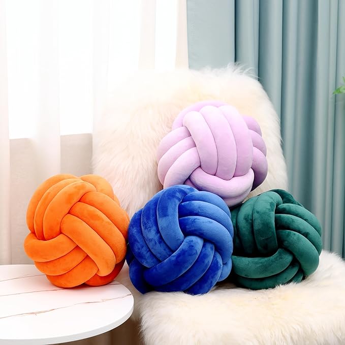 Petrella Knot Pillows Ball Round Throw Pillows Home Decor Cushion Decorative Aesthetic Throw Pillows，Orange 11inch
