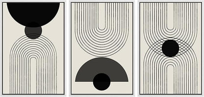 SIGNLEADER Framed Canvas Print Wall Art Black Semi-Circle an Line Parabola Abstract Shapes Illustrations Modern Art Minimalist Edgy Black and White for Living Room, Bedroom, Office - 16"x24"x3 WHITE