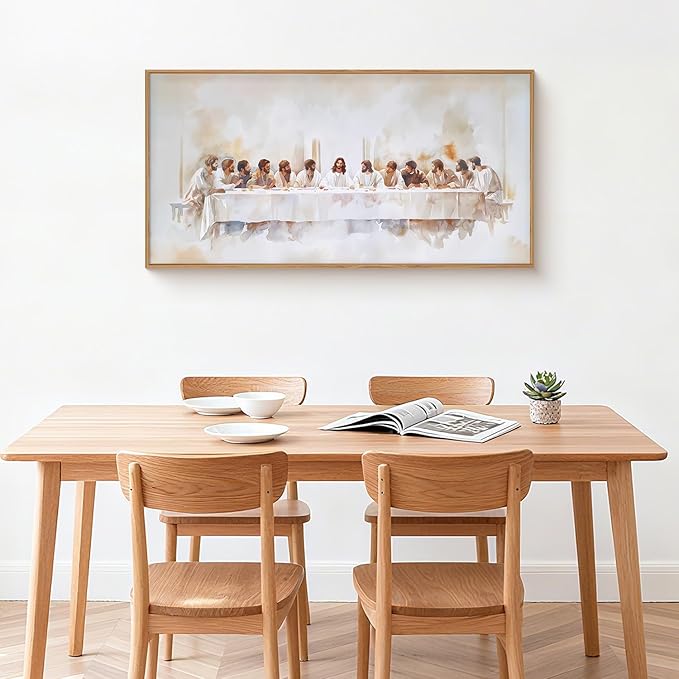 KAIRNE Jesus Last Supper Framed Canvas Wall Art Set, Christian Twelve Apostle Wall Decor, Bible Renaissance wall Painting, Religious Picture Art Print for Living Room, Bedroom, Church-40 x20 x1