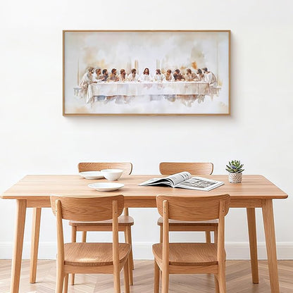 KAIRNE Jesus Last Supper Framed Canvas Wall Art Set, Christian Twelve Apostle Wall Decor, Bible Renaissance wall Painting, Religious Picture Art Print for Living Room, Bedroom, Church-40 x20 x1
