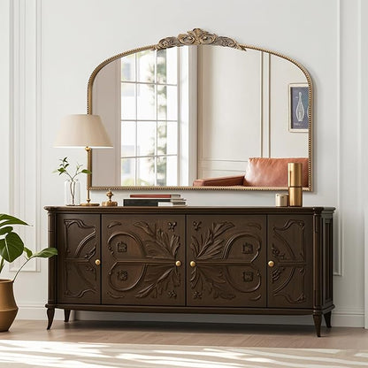 Micasso Large Vintage Gold Mirror: 48"x33" French Baroque Antique Arched Mirror - Traditional Ornate Decorative for Wall/Fireplace/Mantel/Entryway/Bathroom/Hallway - Home Decor for Living Room