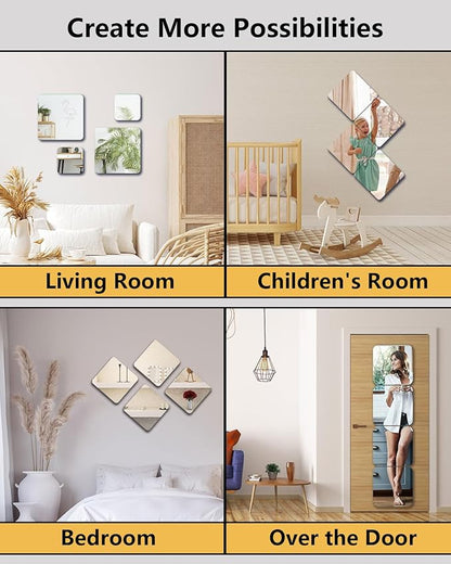 Unbreakable Mirror Tiles,8PCS 12.2”x12.2”Peel And Stick on Mirror for Wall Mirrors Decorative,Toddlers for Kids Bedroom,Plastic Gym Frameless Door Small Adhesive Mirrors for Classroom Decor Stickers