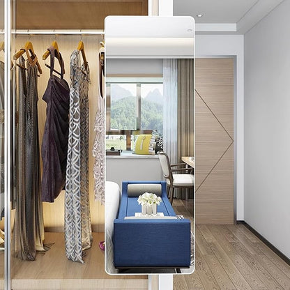 Hideaway Closet Mirror, Retractable Full Length Mirror, 51" x 16" Wall Mounted Mirror, Suitable for Bedroom, Locker Room, Cloakroom - White