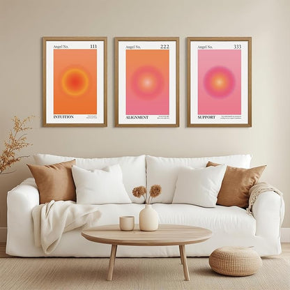 Colorful Angel Number Aura Poster Set of 3 Spiritual Posters Canvas Grainy Gradient Prints Trendy Preppy Wall Art Aesthetic Room Decor Affirmation Inspirational Quotes Wall Art 16x24 Inch Framed