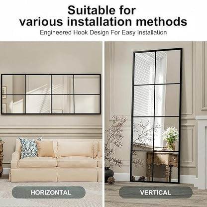 Prywot Full Length Mirror, 56"x22" Window Pane Mirror for Wall Decor, Full Body or Wall Mounted Mirrors, Farmhouse Standing Mirrors Hanging or Leaning for Living Room, Entryway, No Stand