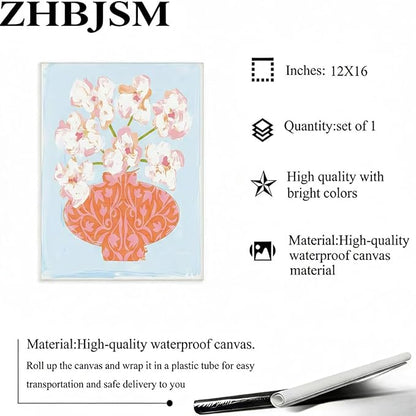ZHBJSM Floral Vase Soft Tone Wall Art Boho Chic Watercolor Print Pink Orange Light Blue Flower Decor Bedroom Living Room Bathroom Stylish Home Accent 12x16 Inch Unframed