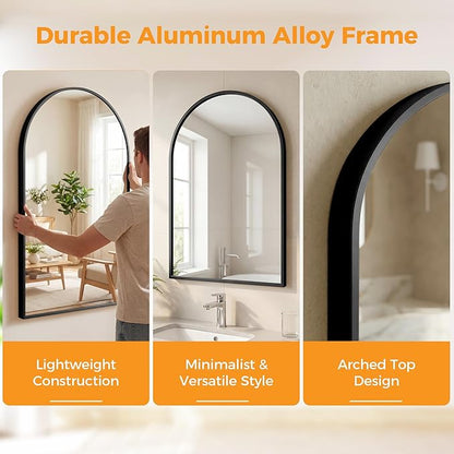 DUMOS 24"x36" Arched Wall Mirror, Bathroom Mirrors for Over Sink, Vanity Mirror with Tempered Glass & Anti-Rust Metal Frame, Entryway, Living Room, Bedroom, Black
