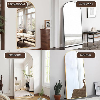 OGCAU Full Length Mirror, 70"x26" Arched Full Body Floor Mirror with Stand, Hanging or Leaning, Standing, Wall Mounted with Aluminum Frame for Bedroom Living Room (Gold)