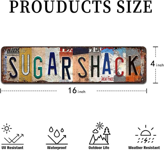 Vintage "Sugar Shack" Metal Tin Sign - Retro Rustic Wall Art for Kitchen, Farmhouse, Café, Cabin Décor - 4x16 Inch