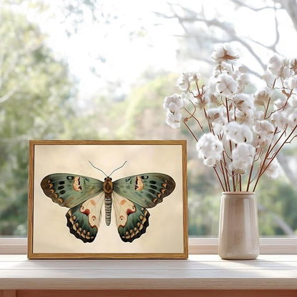 Framed Vintage Butterfly Canvas Wall Art, Moody Insect Wall Decor Paintings, Cottagecore Moth Artwork Pictures Prints Antique Home Decor for Living Room Bedroom Bathroom 12x16 inch