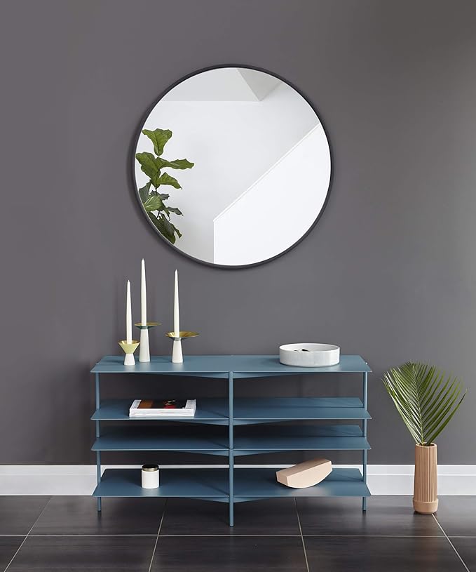 Umbra Hub Round Wall Mirror with Rubber Frame, Modern Style for Bathroom, Entryway, Living Room and More, 37-Inch, Black