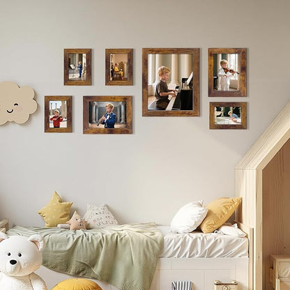 PETAFLOP Gallery Wall Frame Set 7 Pack Distressed Picture Frame Set, One 8x10, Two 5x7, Four 4x6 Picture Frames