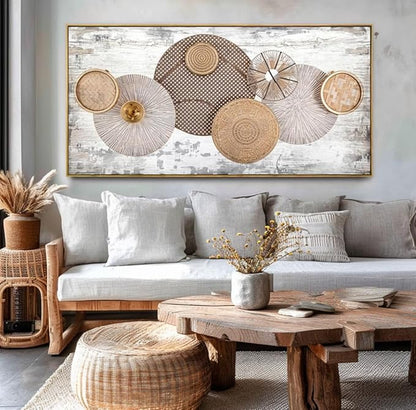 Wall Art Floral Rustic Wall Decor Yellow and White Canvas Painting Abstract Wall Art for Bedroom Living Room Dining Room Home Office Decor 24"x48" with Framed