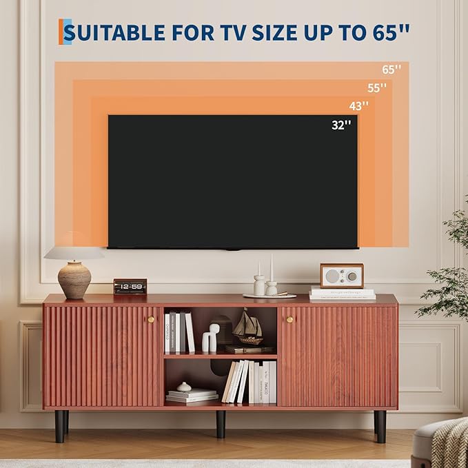 TV Stand for Living Room, Modern Entertainment Center Up to 65" TV,Television Console Table with Storage Cabinets,Walnut