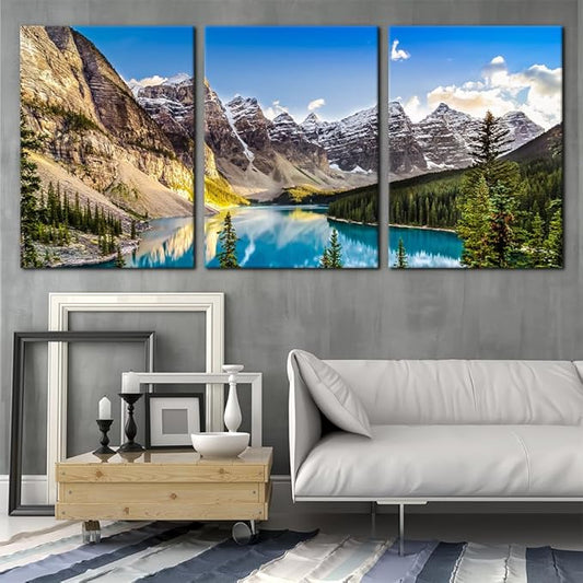 3 Pieces Colorado Framed Wall Art Snow Mountain and Lake National Park Natural Landscape Picture Modern Artwork Painting Print on Canvas for Living Room Home Decoration - 20"x28"x3 Panels