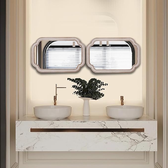 36x24 Inch Boho Wooden Scalloped Mirror for Entryway, Rustic Farmhouse Decorative Mirrors for Bathroom Over Sink, Living Room, Bedroom, Hallway (Vertical/Horizontal)
