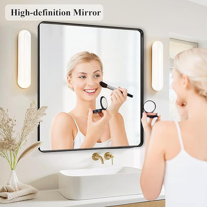 Fabuday Black Bathroom Mirror Wall Mounted- 36x36 Inch Big Framed Mirror for Bathroom Over Sink, Square Brushed Large Vanity Mirror Hanging for Bedroom, Farmhouse, Living Room, Entryway Decor