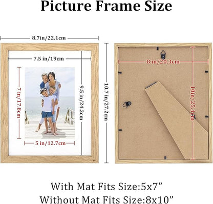 8x10 Picture Frame Set of 6, Made of Perspex Glass, Display Picture 5x7 with Mat or 8x10 without Mat, Wood Grain Photo Frame for Wall Mounting or Tabletop Display for Birthday Christmas Gifts