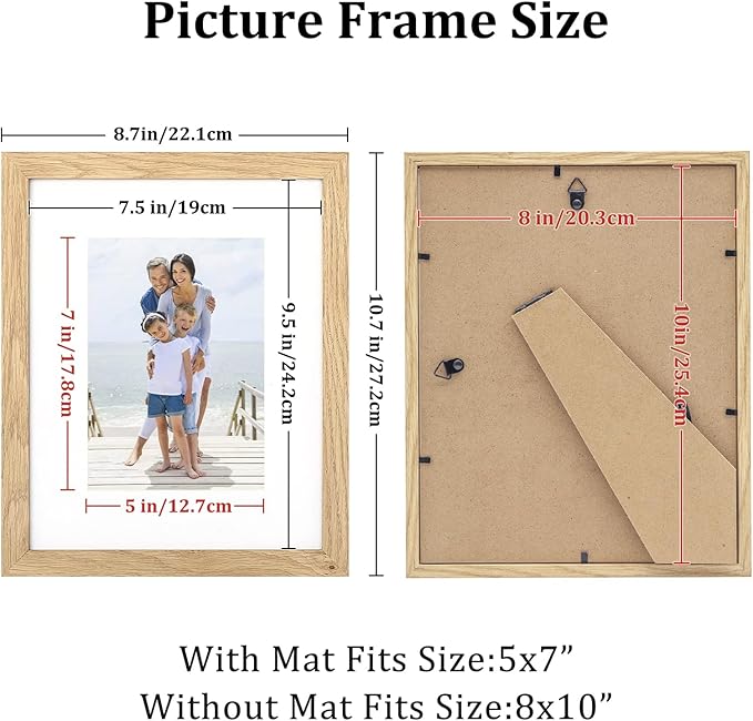 8x10 Picture Frame Set of 4, Made of Perspex Glass, Display Picture 5x7 with Mat or 8x10 without Mat, Wood Grain Photo Frame for Wall Mounting or Tabletop Display for Birthday Christmas Gifts