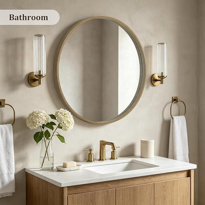 HOMECOOKIN Round Wood Mirror 28 inch Circle Mirror, Rustic Farmhouse Wooden Framed Natural Decorative Wall Decor, Vanity Wall Mirror for Bathroom, Bedroom, Entryway, Living Room (Honey)