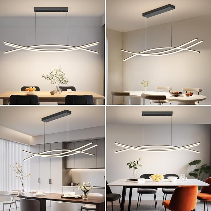 Modern Ceiling Chandelier Light, 47IN Pendant Light Fixtures with Remote Control 3000k-6500K Adjustable Color Temperature, Aluminum Island Lighting Lamp for Dining Room, Living Room, Island