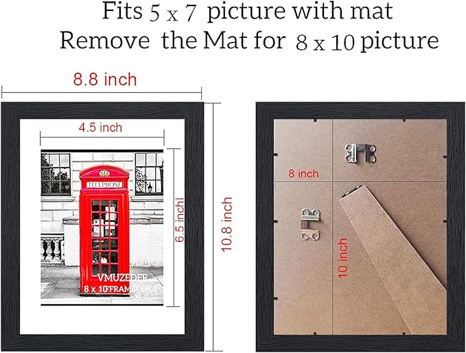 8x10 Picture Frame Black Set of 6,Display Pictures 5x7 with Mat or 8x10 Without Mat for Wall Mounting or Table Top Display, Photo Frames Collage for Wall