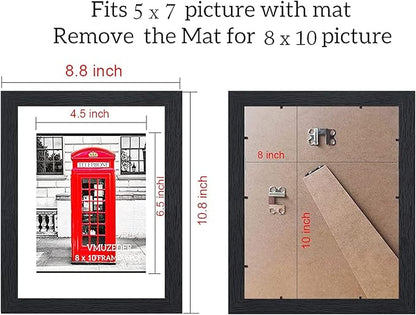 8x10 Picture Frame Black Set of 6,Display Pictures 5x7 with Mat or 8x10 Without Mat for Wall Mounting or Table Top Display, Photo Frames Collage for Wall