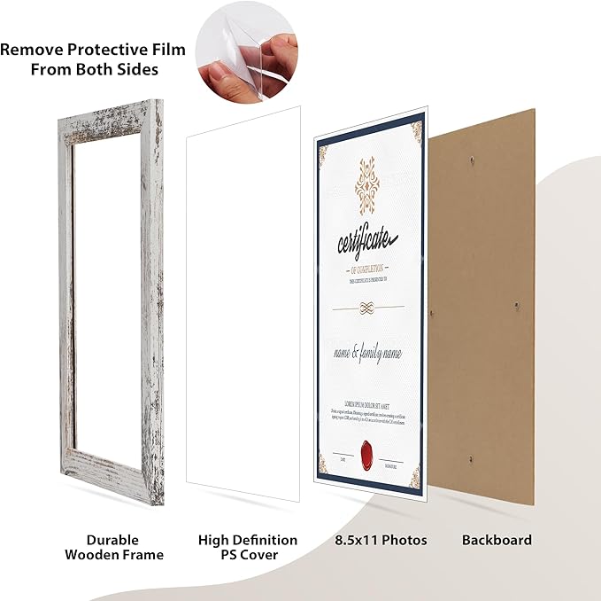 PETAFLOP 8.5x11 Picture Frame Distressed White Certificate Frames Wall Tabletop Display Horizontally or Vertically, 7 Pack