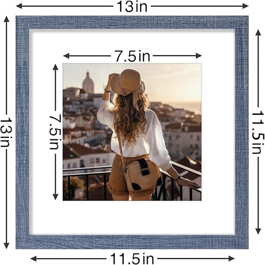 Vittanly 12x12 Picture Frames Set of 9, Shatter Resistant Plexiglass, Display 8x8 Pictures with Mat or 12x12 without Mat, Photo Frames for Wall Mount, Engineered Wood, Navy