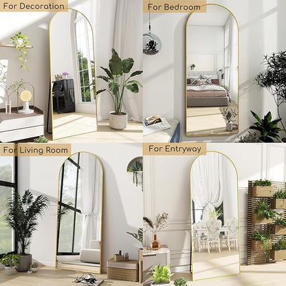 Prywot Arched Full Length Mirror, 70"x26" Free Standing Floor Mirror, Modern Full Body Mirrors with Stand, Wall Mirrors with Aluminum Alloy Frame for Bedroom,Living Room, Gold