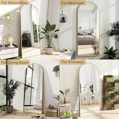 Prywot Arched Floor Mirror, 57 "x 20" Full Length Mirror Wall Mirrors Hanging or Leaning Arched-Top Full Body Mirrors with Stand for Bedroom, Dressing Room, Gold