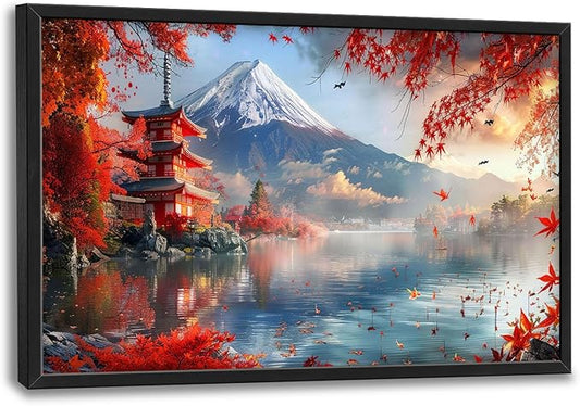 Mount Landscape Large Wall Art for Living Room Lake Mountain Nature Fall Maple Leaves Decor Japanese Autumn Tree Pictures Canvas Prints Painting Framed Artwork for Modern Home Bedroom 24"x36"