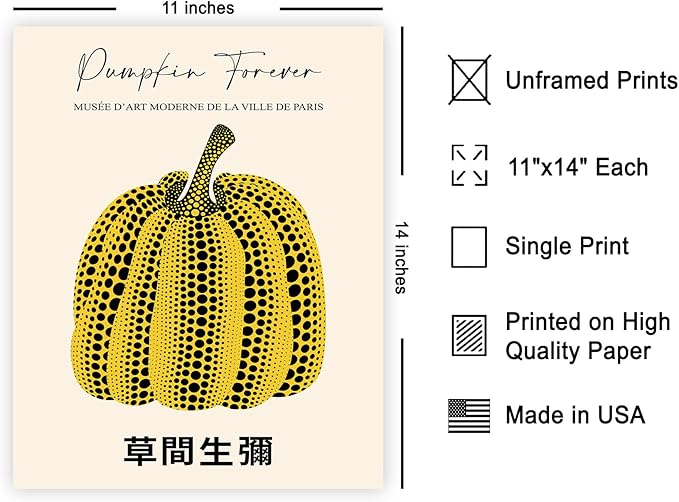 Poster Master Vintage Poster - Retro Pumpkin Print - Infinity Dots Japanese Art - Gift for Men & Women - Pop Art Decor for Office, Bedroom or Living Room - 11x14 UNFRAMED Wall Art