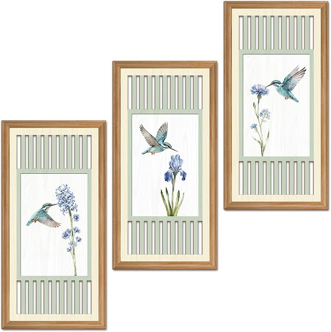 IARTTOP Vintage Hummingbird Bird Wall Art Set of 3 Botanical Prints Sage Green Home Decor for Living Room Bedroom Farmhouse 8x16 Inch Gifts for Bird Lovers
