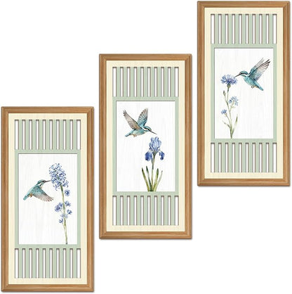 IARTTOP Vintage Hummingbird Bird Wall Art Set of 3 Botanical Prints Sage Green Home Decor for Living Room Bedroom Farmhouse 8x16 Inch Gifts for Bird Lovers