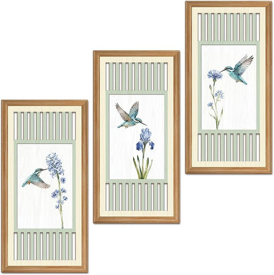 IARTTOP Vintage Hummingbird Bird Wall Art Set of 3 Botanical Prints Sage Green Home Decor for Living Room Bedroom Farmhouse 8x16 Inch Gifts for Bird Lovers